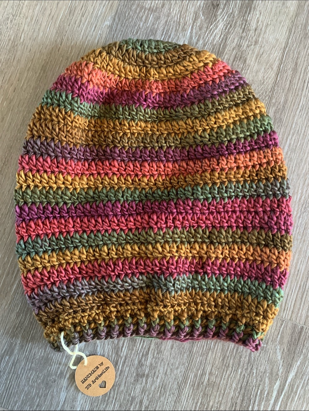 HAND CRAFTED Striped Crochet Slouch Beanie NEW Fall Jewel Tones